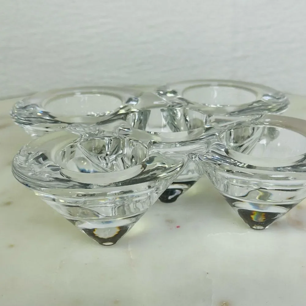 Vintage 1990’s Glass Tealight Holder 5 Cup Clear Candle Centerpiece Holiday